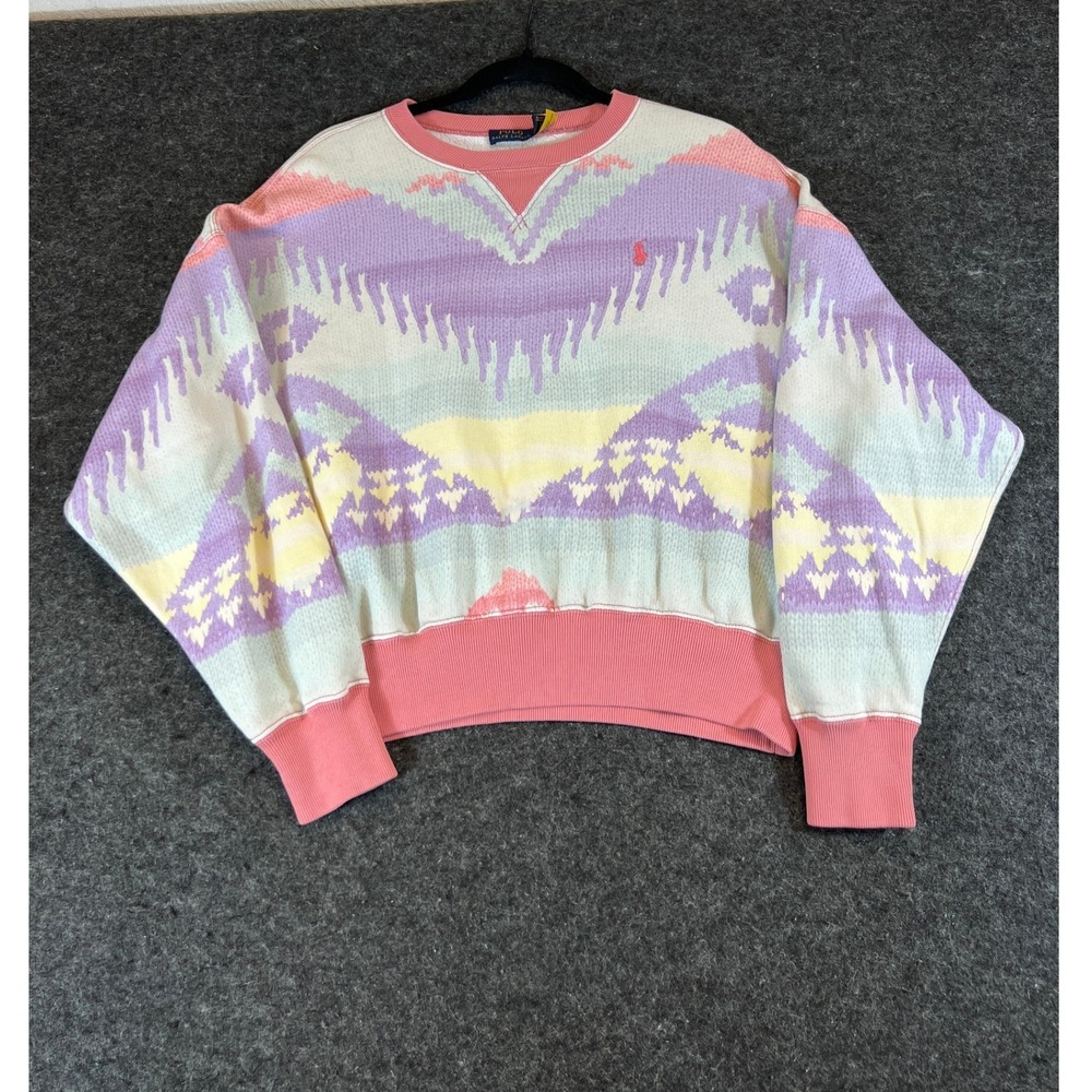 Polo Ralph Lauren Pastel Southwestern Intarsia Fleece Sweatshirt Pink Womens S